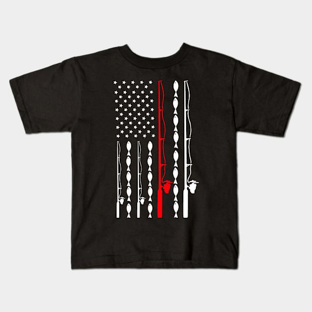 Fishing T-Shirt Funny American Flag Fishing Kids T-Shirt by jrgmerschmann